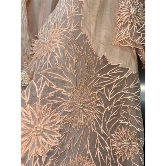 Action I Jay Daniels Blazer 22 Peach Pearl Bead Jacket Embroidered Sheer Lined - Picture 8 of 12